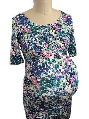 NWT Motherhood Maternity size S Colorful Abstract Print Body Con Pregnancy Dress